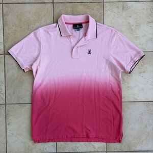 Psycho Bunny Polo Shirt Mens Small Pink Gradient Short Sleeve Pique Pima Cotton